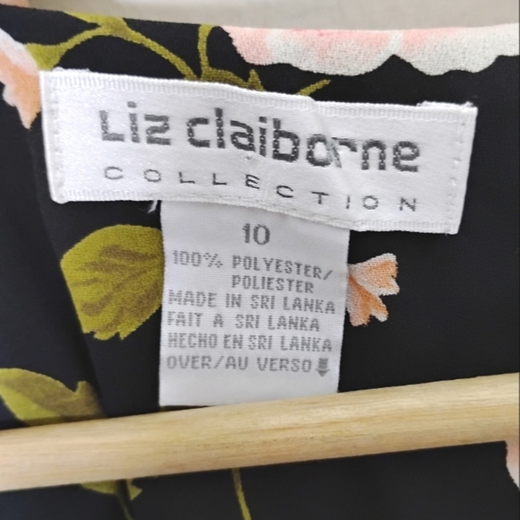 Liz Claiborne Floral Chiffon True Wrap Dress — Black/Pink — Size 10 - Picture 7 of 8